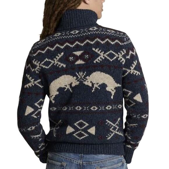 Polo Ralph Lauren Mens Wool Cashmere Deer Patterned Turtleneck Sweater Small NWT - Picture 3 of 6